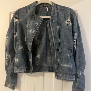 Free People Denim Bomber Jacket